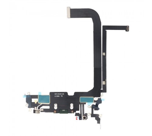 Шлейф для iPhone 13 Pro Max, коннектора зарядки, зеленый (Alpine Green), с микрофоном, с компонентами, Original (PRC)