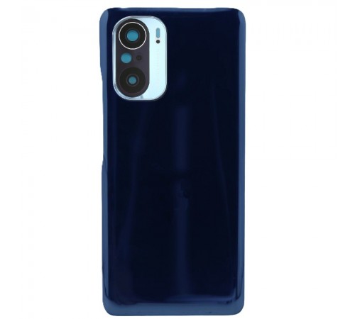 Задняя панель корпуса для Xiaomi Poco F3, синяя (Deep Ocean Blue), Copy + стекло камеры, Лого Poco