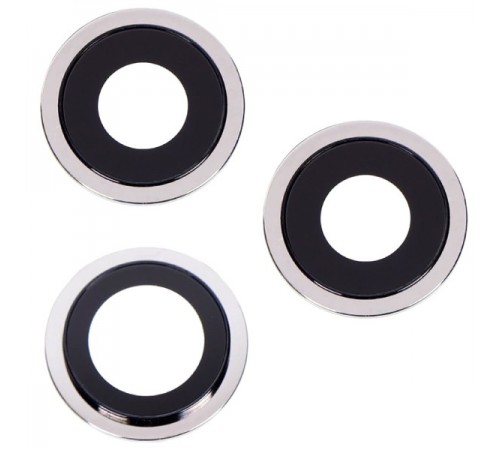 Скло камери для iPhone 12 Pro, сріблясте, з рамкою, комплект 3 шт.