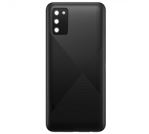 Задняя панель корпуса для Samsung A025F/DS Galaxy A02s, черная + стекло камеры Задняя панель корпуса для Samsung A025F/DS Galaxy A02s, черная + стекло камеры