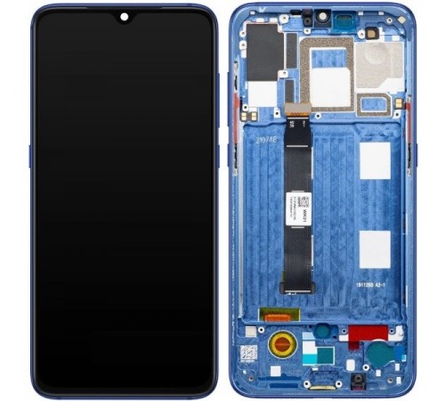 Дисплей для Xiaomi Mi 9, синий (Ocean Blue), с рамкой, Оригинал (переклеено стекло), M1902F1G