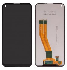 Дисплей для Samsung A115 Galaxy A11, M115 Galaxy M11, черный, без рамки, Оригинал (переклеено стекло), мутное окошко фронтальной камеры