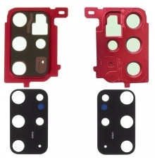 Скло камери для Samsung G985 Galaxy S20 Plus, червоне (Aura Red), з рамкою