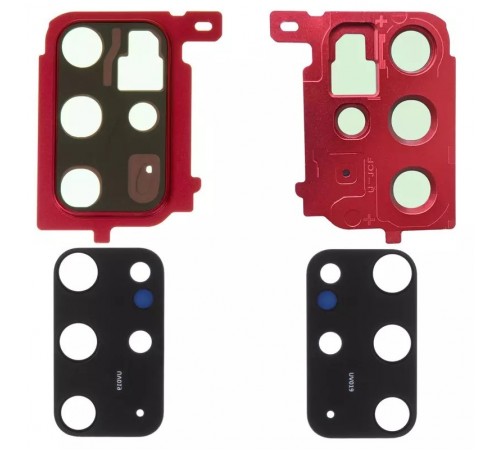 Стекло камеры для Samsung G985 Galaxy S20 Plus, красное (Aura Red), с рамкой