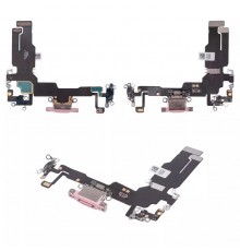 Шлейф для iPhone 15, коннектора зарядки, розовый, с микрофоном, High Copy