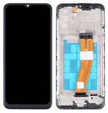 Дисплей для Samsung A037G Galaxy A03s, чорний, Best copy, з рамкою, Copy, з жовтим шлейфом, (162x72 mm)