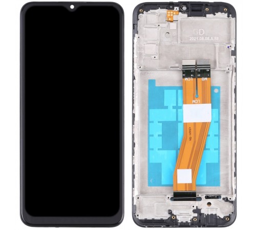 Дисплей для Samsung A037G Galaxy A03s, чорний, Best copy, з рамкою, Copy, з жовтим шлейфом, (162x72 mm)