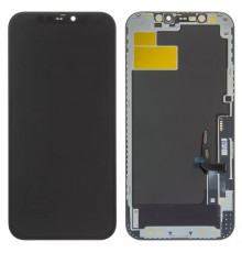 Дисплей для iPhone 12, iPhone 12 Pro, чорний, з рамкою, Original (PRC), з пластиками камери та датчика наближення, Self-welded OEM