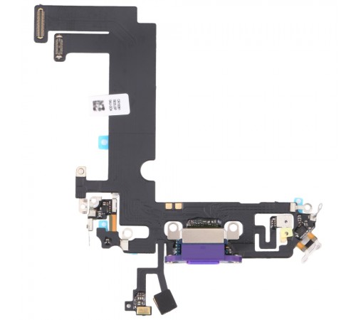 Шлейф для iPhone 12 mini, коннектора зарядки, фиолетовый (Purple), с микрофоном, с компонентами, Original (PRC)