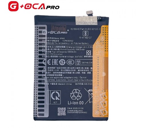 Акумулятор G+OCA BN62 для Xiaomi Poco M3, Redmi 9T, Redmi Note 9, Li-Polymer, 3,87 В, 6000 мАг