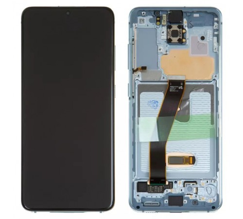 Дисплей для Samsung G980 Galaxy S20, G981 Galaxy S20 5G, синий, с рамкой, Original, сервисная упаковка, cloud blue, #GH82-22131D/GH82-22123D