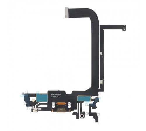 Шлейф для iPhone 13 Pro Max, конектора зарядки, золотистий, з мікрофоном, з компонентами, Original (PRC), Lightning