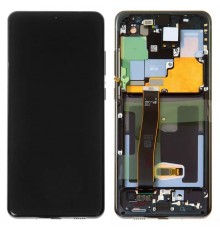 Дисплей для Samsung G988 Galaxy S20 Ultra, черный, с фронтальной камерой, с рамкой, Original, сервисная упаковка, cosmic black, #GH82-22327A/GH82-22271A