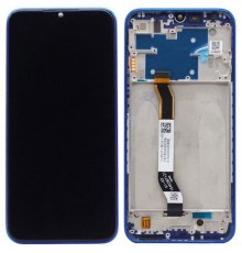 Дисплей для Xiaomi Redmi Note 8, чорний, Лого Redmi, синій (Neptune Blue), з рамкою, High Copy