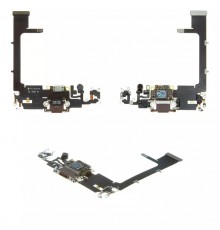 Шлейф для iPhone 11 Pro, конектора навушників, конектора зарядки, золотистий, з мікрофоном, з компонентами, Original (PRC)