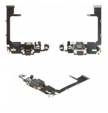Шлейф для iPhone 11 Pro, коннектора наушников, коннектора зарядки, золотистый, с микрофоном, с компонентами, Original (PRC)