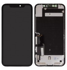 Дисплей для iPhone 11, чорний, з рамкою, Оригінал (переклеєно скло), з пластиками камери та датчика наближення, LG version