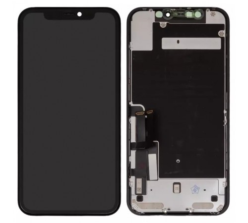 Дисплей для iPhone 11, чорний, з рамкою, Оригінал (переклеєно скло), з пластиками камери та датчика наближення, LG version