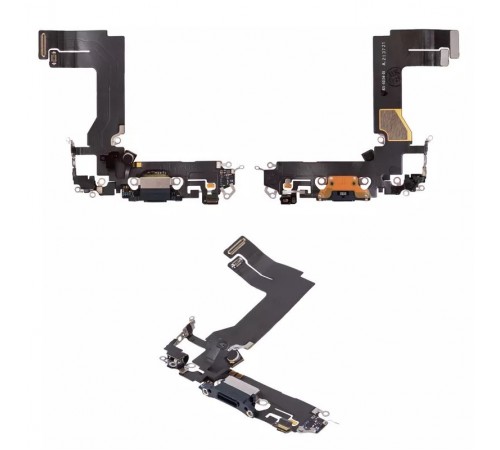 Шлейф для iPhone 13 mini, конектора зарядки, чорний, з мікрофоном, з компонентами, Original (PRC), Lightning, midnight