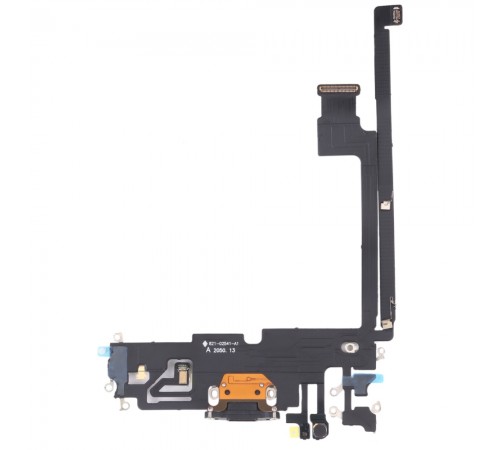 Шлейф для iPhone 12 Pro Max, конектора зарядки, чорний (Graphite), з мікрофоном, з компонентами, Original (PRC), з розбирання