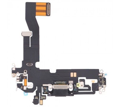 Шлейф для iPhone 12, iPhone 12 Pro, конектора зарядки, чорний, з мікрофоном, з компонентами, Original (PRC), з розбирання