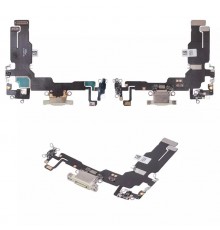 Шлейф для iPhone 15, коннектора зарядки, желтый, с микрофоном, High Copy