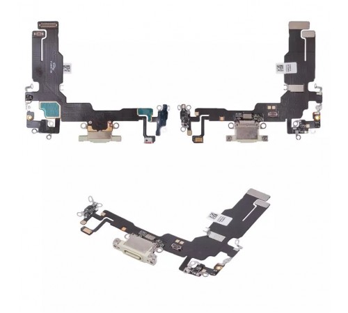 Шлейф для iPhone 15, коннектора зарядки, желтый, с микрофоном, High Copy