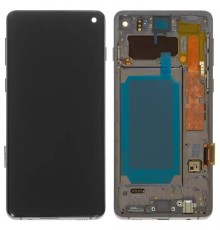 Дисплей для Samsung G973 Galaxy S10, черный, с рамкой, Оригинал (переклеено стекло)
