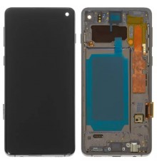 Дисплей для Samsung G973 Galaxy S10, черный, с рамкой, Оригинал (переклеено стекло)