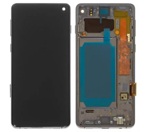 Дисплей для Samsung G973 Galaxy S10, чорний, з рамкою, Оригінал (переклеєне скло)