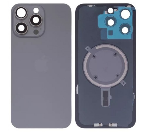 Задня панель корпусу для iPhone 15 Pro Max, сіра + скло камери, High Copy natural titanium