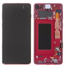Дисплей для Samsung G973 Galaxy S10, красный, с рамкой, Original, сервисная упаковка, #GH82-18850H/GH82-18835H