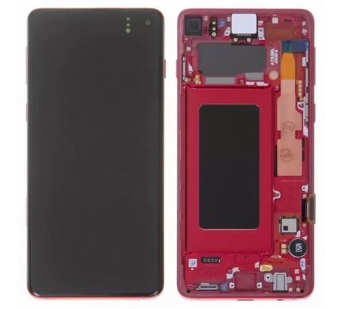 Дисплей для Samsung G973 Galaxy S10, красный, с рамкой, Original, сервисная упаковка, #GH82-18850H/GH82-18835H