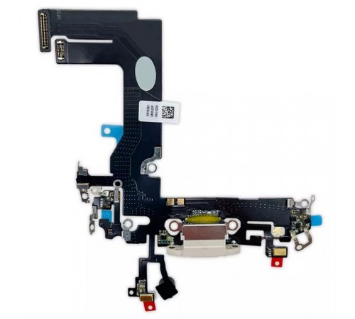 Шлейф для iPhone 13 mini, коннектора зарядки, белый, с микрофоном, с компонентами, Original (PRC), Lightning, starlight