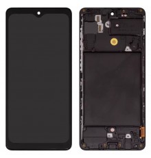 Дисплей для Samsung A715 Galaxy A71, черный, с рамкой, High Copy с широким ободком, (OLED)