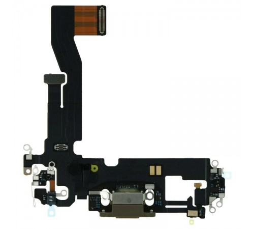 Шлейф для iPhone 12, iPhone 12 Pro, конектора зарядки, золотистий, з мікрофоном, з компонентами, Original (PRC)