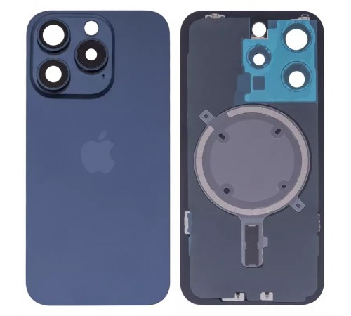Задняя панель корпуса для iPhone 15 Pro, синяя + стекло камеры, High Copy