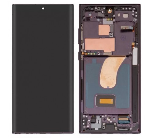Дисплей для Samsung S918 Galaxy S23 Ultra, чорний, з рамкою, Оригінал (переклеєне скло)