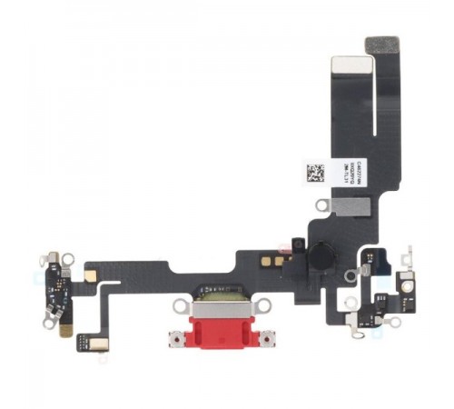 Шлейф для iPhone 14, коннектора зарядки, красный, с микрофоном, с компонентами, Original (PRC)