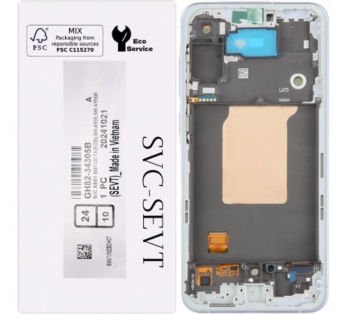 Дисплей для Samsung A556 Galaxy A55, голубой (Ice Blue), с рамкой, Original, сервисная упаковка, #GH82-34305B