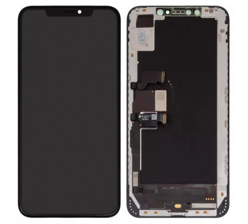 Дисплей для iPhone XS Max, чорний, з рамкою, Оригінал (переклеєно скло), з пластиками камери і датчика наближення