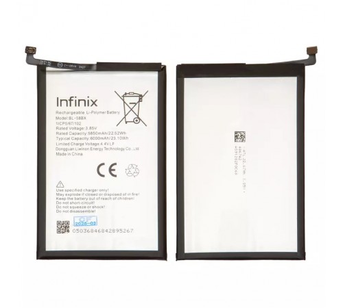 Акумулятор BL-58BX для Infinix Hot 11 Play, Hot 12 Play (X6817, X6816), Hot 9 Play (X680), Li-Polymer, 3,85 В, 6000 мАг, Original (PRC) Акумулятор BL-58BX для Infinix Hot 11 Play, Hot 12 Play (X6817, X6816), Hot 9 Play (X680), Li-Polymer, 3,85 В, 6000 мАг, Original (PRC)