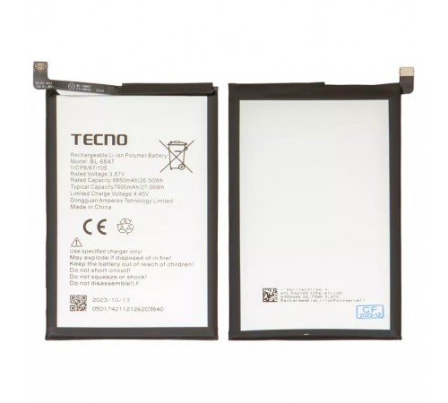 Акумулятор BL-68AT для Tecno Pova 2, Pova 3, Li-Polymer, 3,87 В, 7000 мАг, Original (PRC) Акумулятор BL-68AT для Tecno Pova 2, Pova 3, Li-Polymer, 3,87 В, 7000 мАг, Original (PRC)