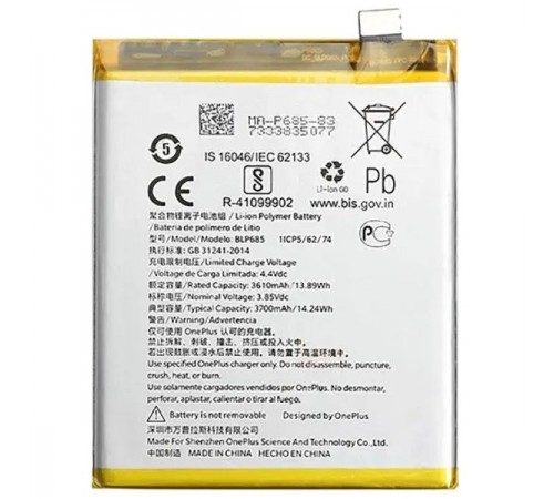 Акумулятор BLP685 для OnePlus 6T, Li-Polymer, 3,85 В, 3700 мАг, High Copy