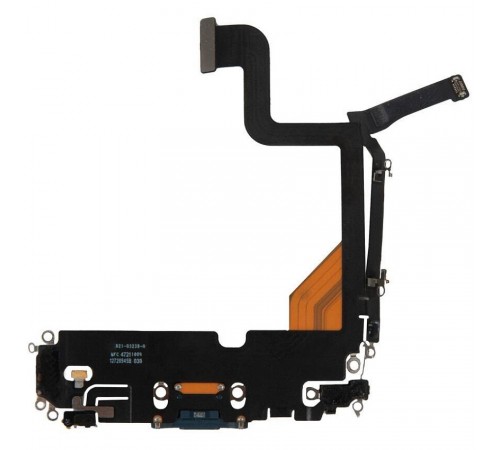 Шлейф для iPhone 13 Pro, конектора зарядки, чорний, з мікрофоном, з компонентами, Original (PRC), graphite, з розбирання