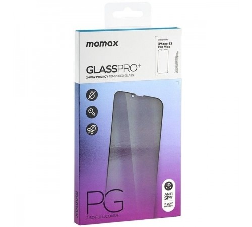 Защитное стекло для Apple iPhone 13 Pro Max, iPhone 14 Plus, антишпион, 0.3mm, 2.5D, 9H, Glass Pro+, 2-Way Privacy, HD Super-Clearness, Momax (PZAP21LD1VD), черный