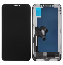 Дисплей для iPhone XS, чорний, з рамкою, Copy, Tianma, з пластиками камери і датчика наближення, (TFT)