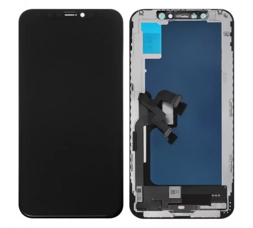 Дисплей для iPhone XS, черный, с рамкой, Copy, Tianma, с пластиками камеры и датчика приближения, (TFT)