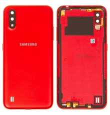Задняя панель корпуса для Samsung A015 Galaxy A01, красная + стекло камеры, с боковыми кнопками