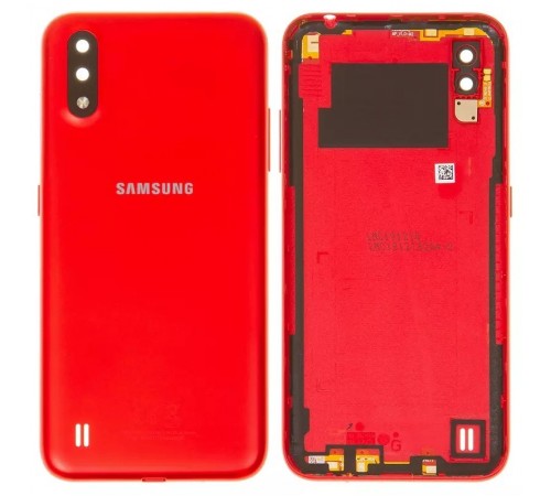 Задняя панель корпуса для Samsung A015 Galaxy A01, красная + стекло камеры, с боковыми кнопками